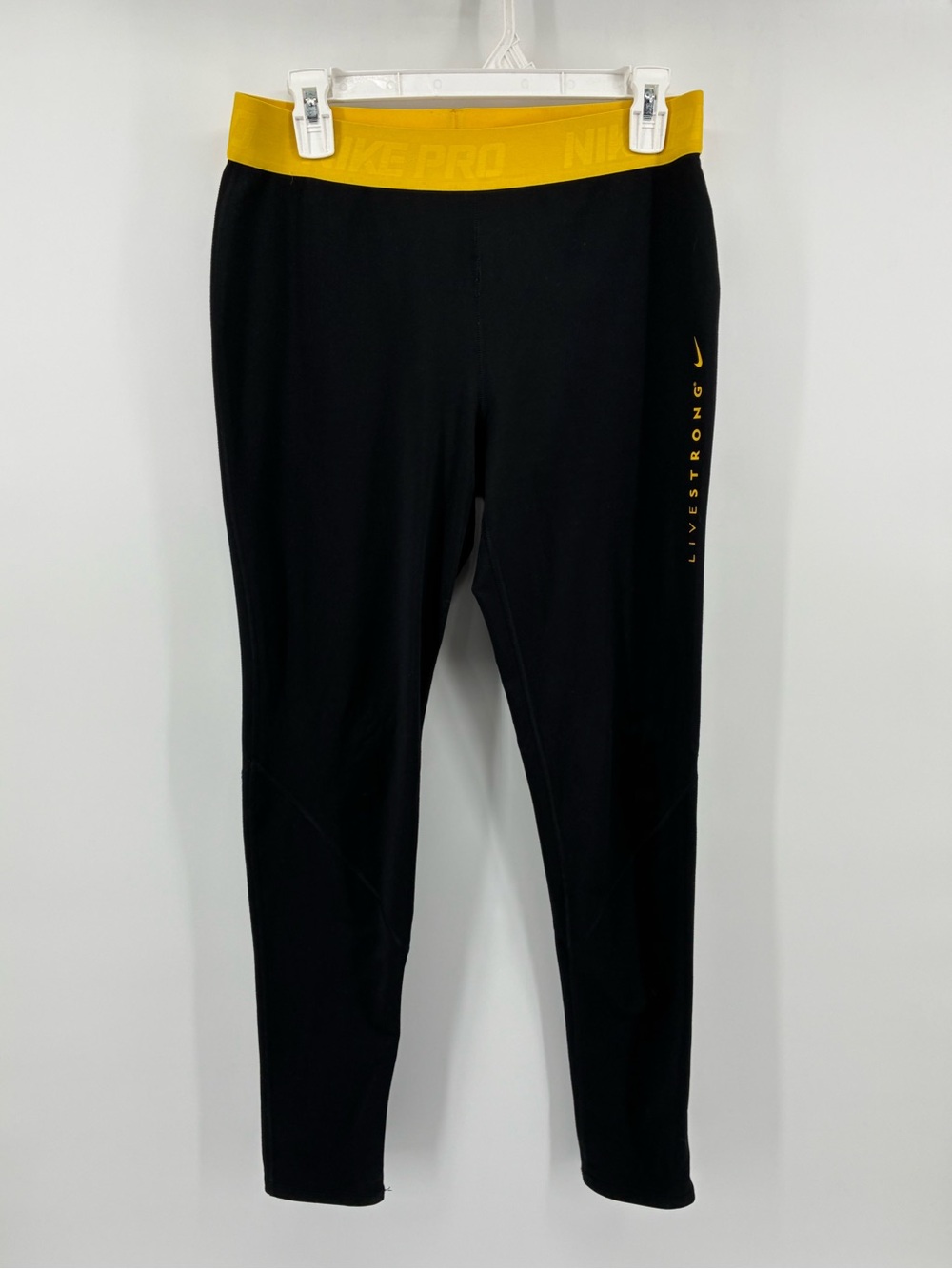 Livestrong Nike Black Leggings with Yellow Waistband and Side Script